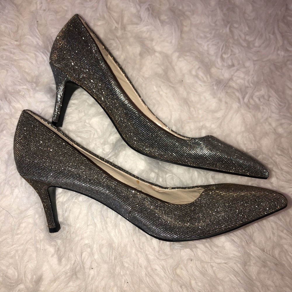 Silver Nine West Elise kitten heels